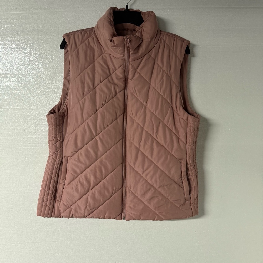 NEW YORK & COMPANY Puffer Vest Women XL Pink Full Zip Mock Neck Pockets Winter